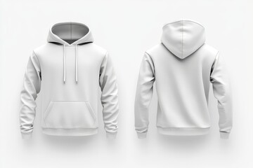 White hoodie mockup, front and back views, isolated on white background. (5)