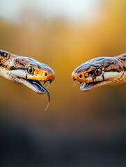 Obraz premium Two snakes facing each other, close-up.