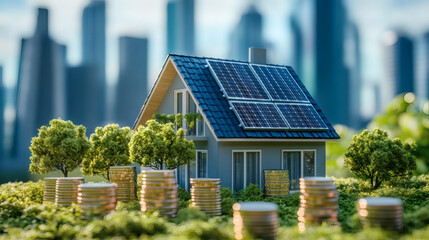 An illustrative concept of solar energy as a cost-effective and money-saving alternative for reducing electricity bills,