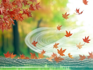 Maple leaves fall and are carried away by the wind.