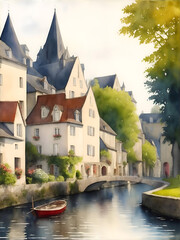 Quimper French Landscape Painting Illustration Art