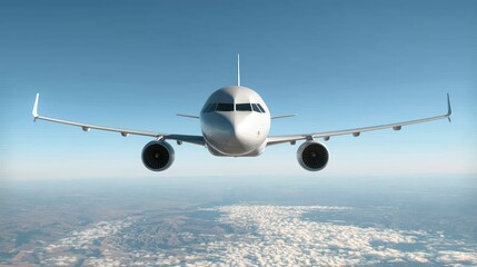 A passenger jet flying over a clear sky, with its engines visible.