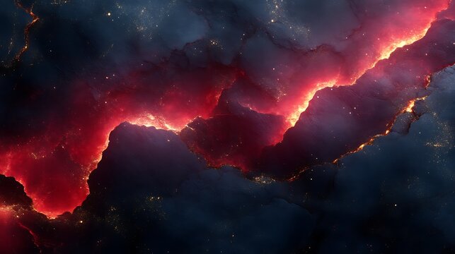 Fiery rift in dark nebula.