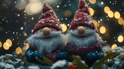Smiling Gnomes in Snowy Winter Wonderland