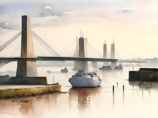 Saint-Nazaire French Landscape Painting Illustration Art