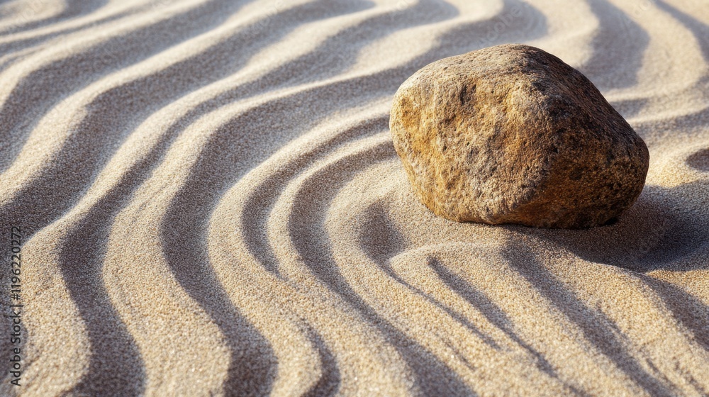 Poster smooth rock on sandy surface with undulating textures and patterns