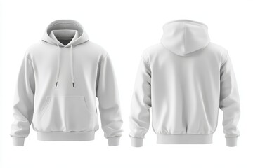 White hooded sweatshirt mockup, front and back view.