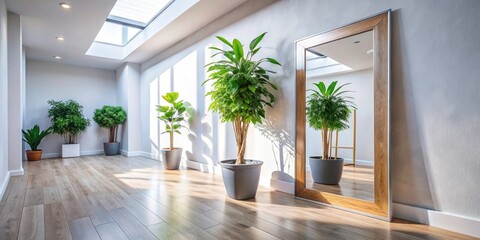Modern Hallway Interior Design: Plant, Mirror, Candid Photography, Minimalist Decor