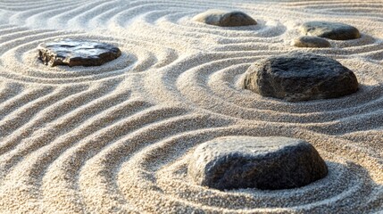 Tranquil Zen Garden with Stones and Raked Sand Patterns