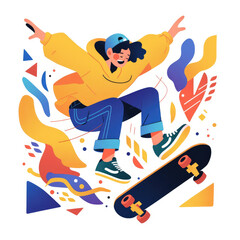 Obraz premium A Flat Illustration of a Man Skateboarding at the Park in a Moment of Fun