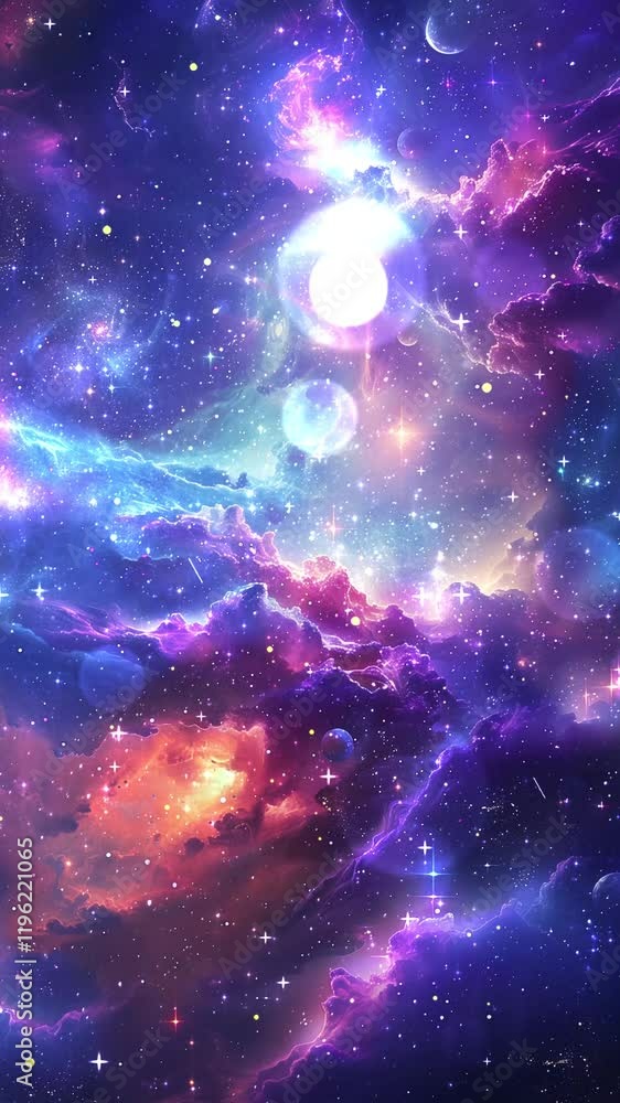 Wall mural sparkling stars ascending from a cosmic nebula seamless looping overlay 4k virtual video animation b