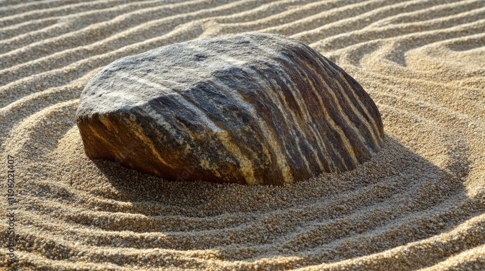 Poster smooth rock on sandy surface with intricate patterns and shadows