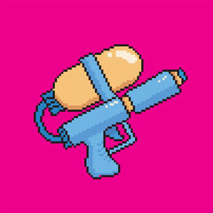 pixel art water gun, vector illustration on isolated background.
