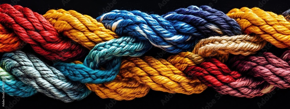 Poster colorful twisted ropes intertwined, creating a vivid texture abstract background image