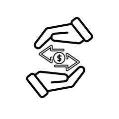 coin icon. cash back with dollar in hand. money management vector, business and finance icon, indicating continuous movement. outline design style