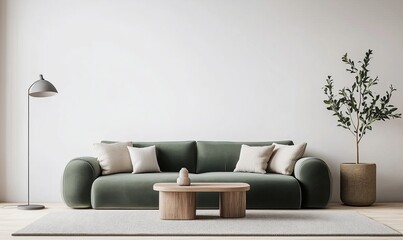Modern Green Sofa Accentuated by Minimalist Decor in a Cozy Living Room Setting
