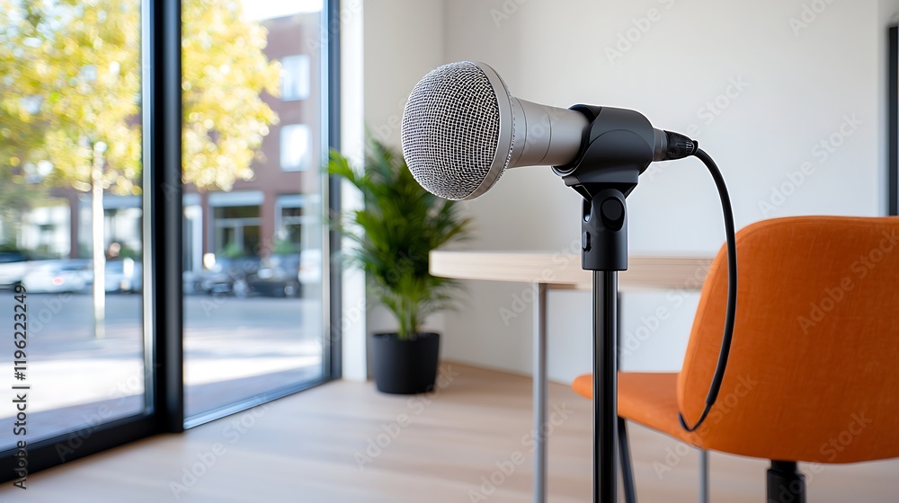 Poster modern recording studio setup with microphone