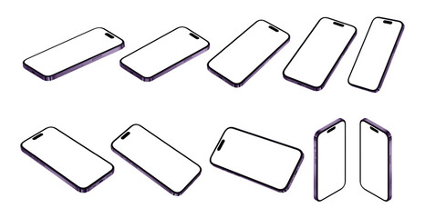 High-Resolution Transparent Smartphone Mockup for App, Design Presentation and Motion Graphics | Detailed PNG Format | Deep Purple Color

