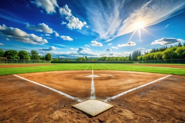 Panoramic Baseball Field Home Plate View, Centerfield Perspective, Stadium, Diamond, Baseball Game, Sport Photography