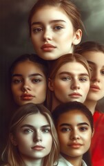 Obraz premium Empowering portrait of diverse women radiating confidence, individuality and inclusivity, styled with bold colors and modern beauty aesthetics.