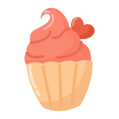 Delicious pink cupcake with heart topping