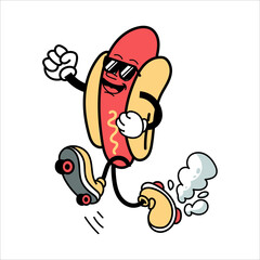 Cute Hot Dog Character vector illustration, Hot Dog Character with fun expression.