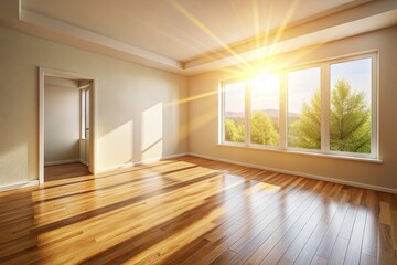 Minimalist Sunlight Room: Serene Empty Space, Bright Window, Interior Design Photography