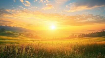 A peaceful morning landscape with the sun rising over a horizon, symbolizing new beginnings and motivation