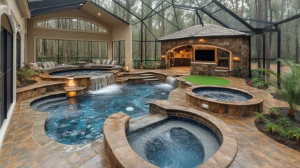 Luxury Backyard Oasis: Custom Pool, Spa, and Entertainment Area