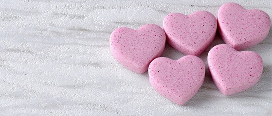 Obraz premium Cute pink heart-shaped sweets on a light surface, perfect for celebrations and sweet treats.