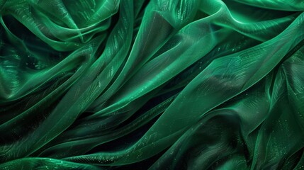Obraz premium Elegant emerald green satin fabric with luxurious folds and soft textures