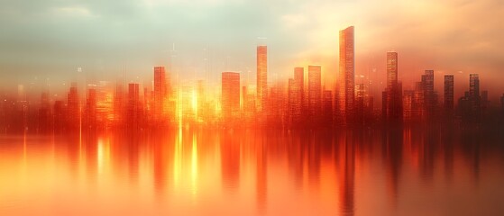 Fototapeta premium Cityscape sunset reflection.