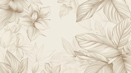 Elegant sepia-toned floral wallpaper pattern with detailed leaf designs