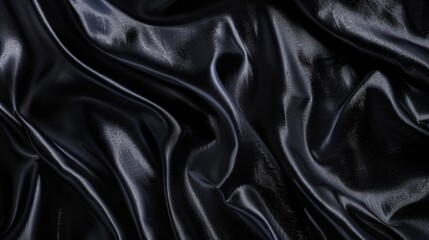 Fototapeta premium Elegant black satin fabric with smooth, rippling folds