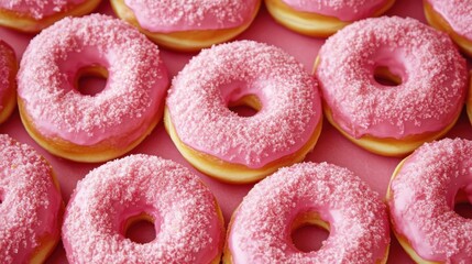 Sweet Delicious Pink Donuts Seamless Pattern Background for Bakery Themes