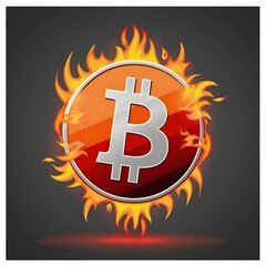 Round shaped bitcoin logo in fire