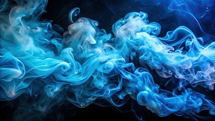 Fototapeta premium Abstract ethereal blue smoke swirls like a nebula, a dark cosmic aerial view.