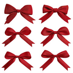 Set of vibrant red bows, perfect for decoration and gift wrapping. transparent background