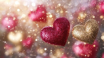 Obraz premium Glittery hearts against a sparkling background
