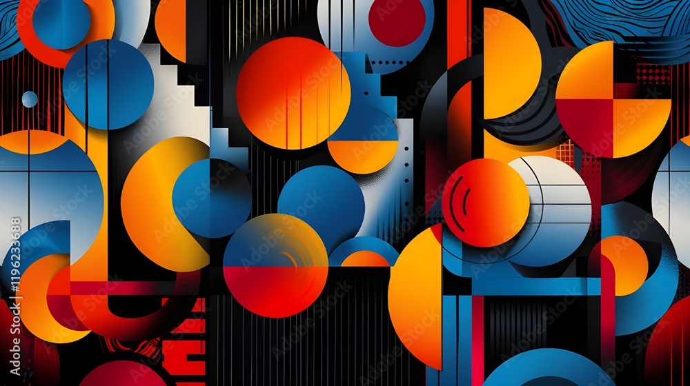 Poster modern geometric abstract composition with circular patterns
