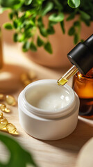 Homeopathic Drops in Amber Bottles with Greenery - Alternative Medicine Concept