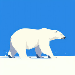 Fototapeta premium A Polar Bear Walking on Snow in a Flat Illustration of Arctic Wildlife