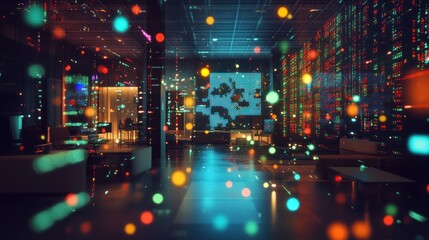 Fototapeta premium Cybernetic Cityscape: A Futuristic Digital Metropolis