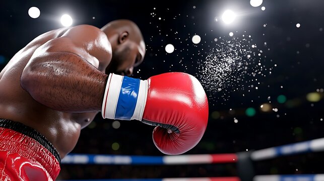 Powerful Boxer Punching in the Ring