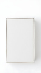A sleek rectangular cardboard box with a matte white finish and rounded edges, studio lighting, centered, isolated on a white background.