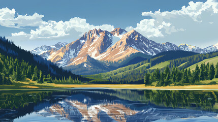 Mountain landscape in colorado rocky mountains, colorado, united states. Rainspire. Illustration