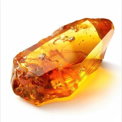 A luminous piece of amber on a white background