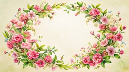 Delicate pink floral wreath, hand-painted, perfect for spring designs, wedding invitations, or clipart.