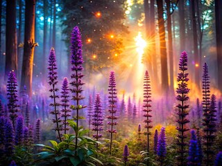 Surreal Balkan Clary Sage Photography: Mystic Forest, Purple Flowers, Dreamlike Landscape
