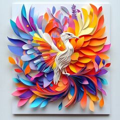 Obraz premium Paper cut spring flowers and leaves Fresh spring nature background. Floral with leaves cut of paper Flower paper style, colorful rose, paper craft floral